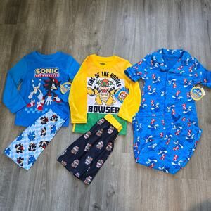 NEW 4/5 XS Boy's Character Pajama Lot of 3 Sonic Mario Bowser Shadow